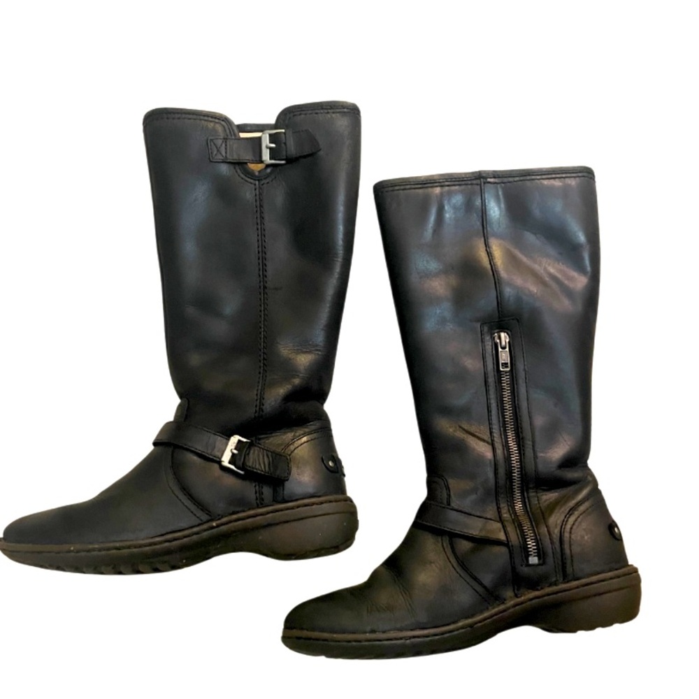 Black leather UGG boots